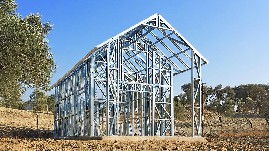 Modern steel framing structure built with light gauge steel machine and cold formed steel profiles for durable and sustainable construction.