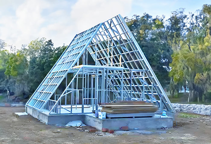 Steel framing rollform machine used in modular steel frame construction with Vertex-integrated design for precision steel frame construction.