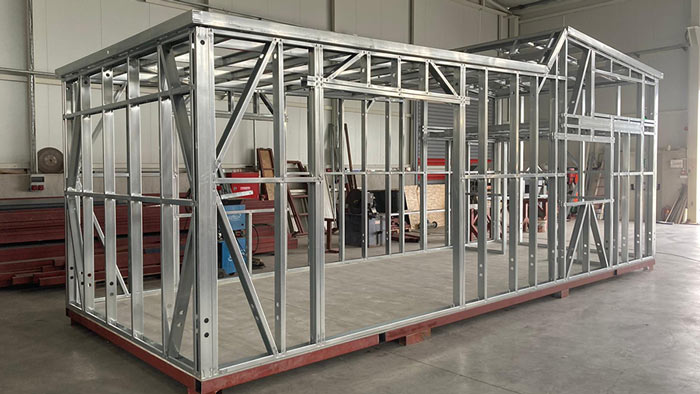 Steel framing rollform machine used in modular steel frame construction with Vertex-integrated design for precision steel frame construction.