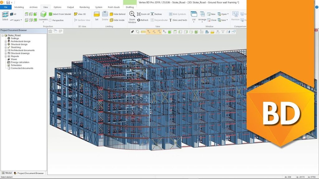Steel framing rollform machine used in modular steel frame construction with Vertex BD steel framing construction software integration.