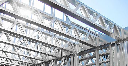 Modern steel framing structure built with light gauge steel machine and cold formed steel profiles for durable and sustainable construction.