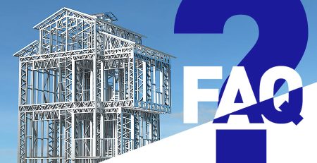 Light gauge steel frame building structure illustration used in a Steel Frame Construction FAQ about Cold Formed Steel and how modern steel framing works.