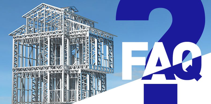 Light gauge steel frame building structure illustration used in a Steel Frame Construction FAQ about Cold Formed Steel and how modern steel framing works.