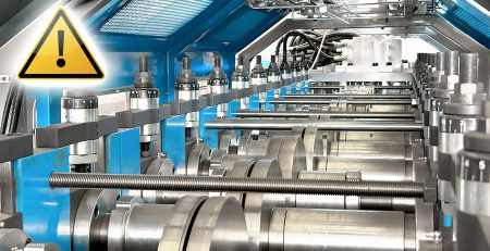 Warning indicator inside a light steel framing machine highlighting the importance of proper maintenance and safe operation.”
